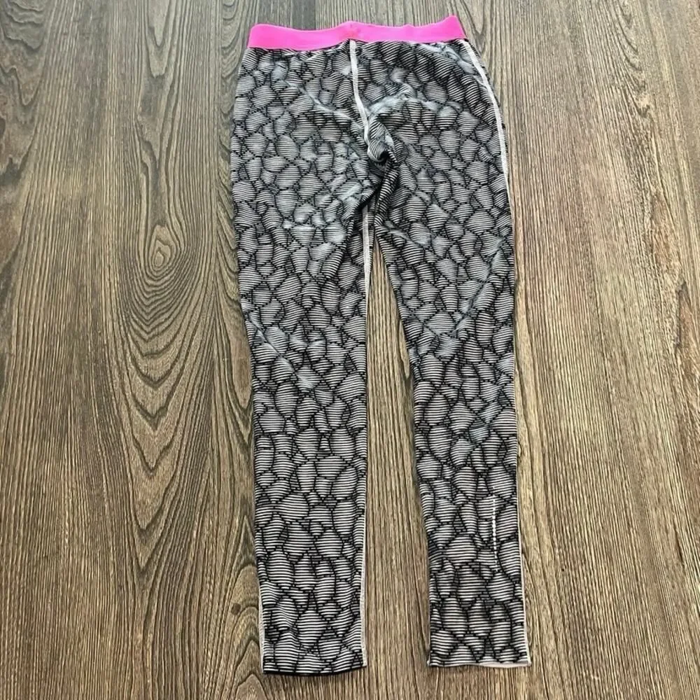 Nike Pro Womens Abstract Print Leggings Elastic Waist Full Length Black Size L